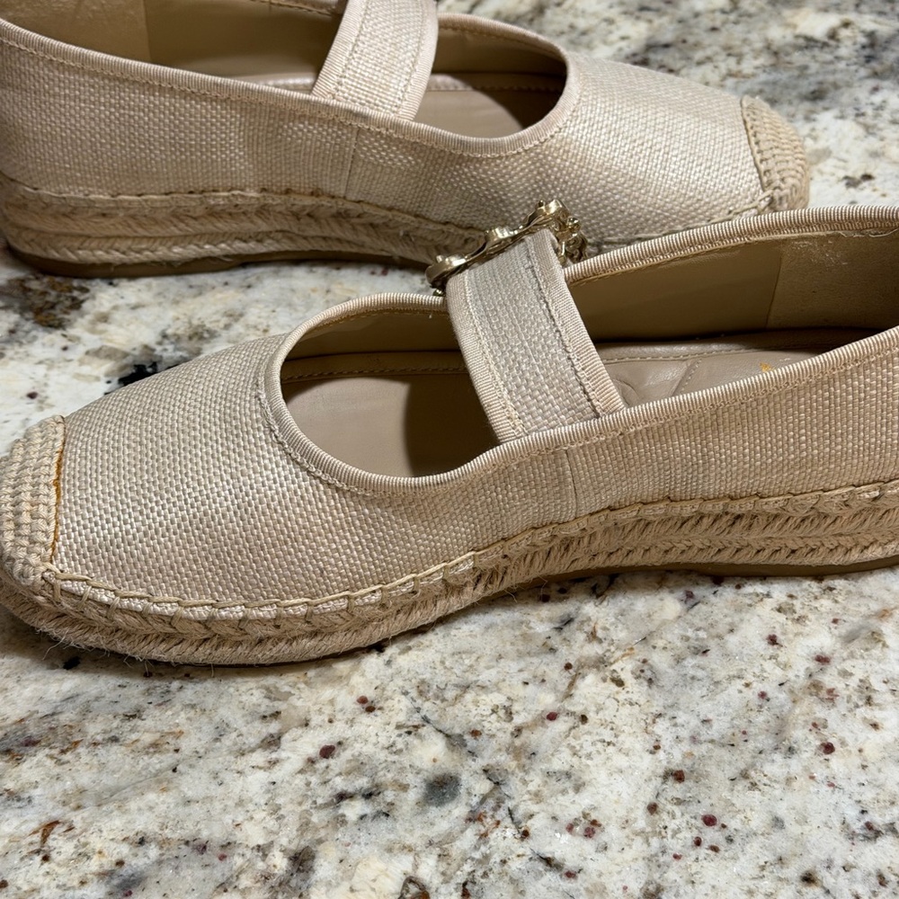 Sam Edelman Beige Espadrille Mary Jane Flats with Rhinestone Buckle - Picture 7 of 10